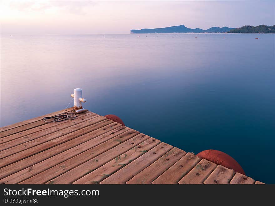 Morning view of pier and water. Morning view of pier and water