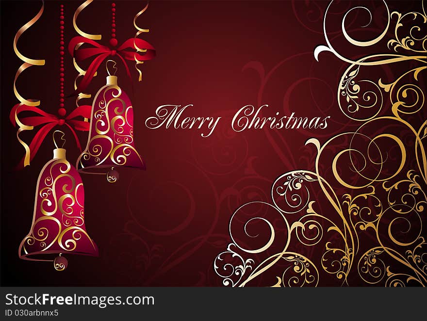 Christmas Floral Background With Bells