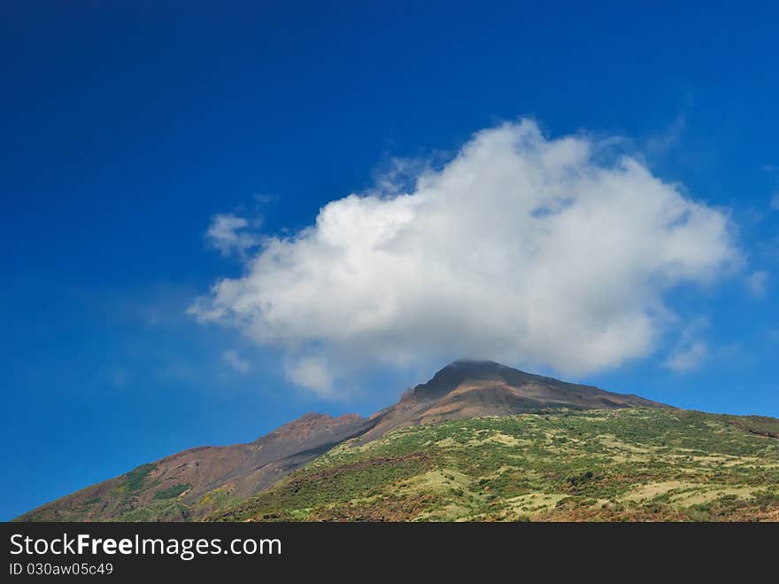 Cloud on the top of the mountain