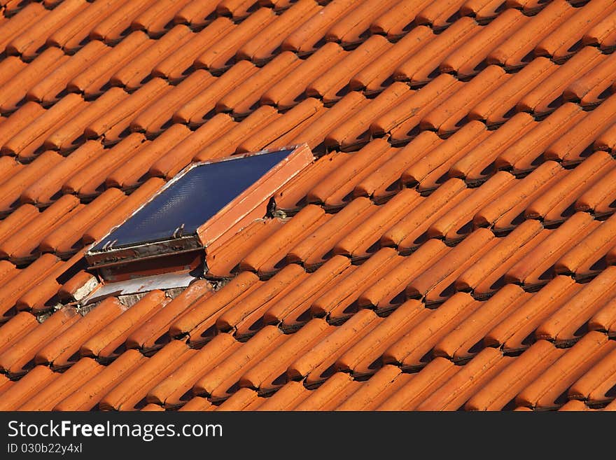 The modern roof consisting of roof tiles and the skylight.