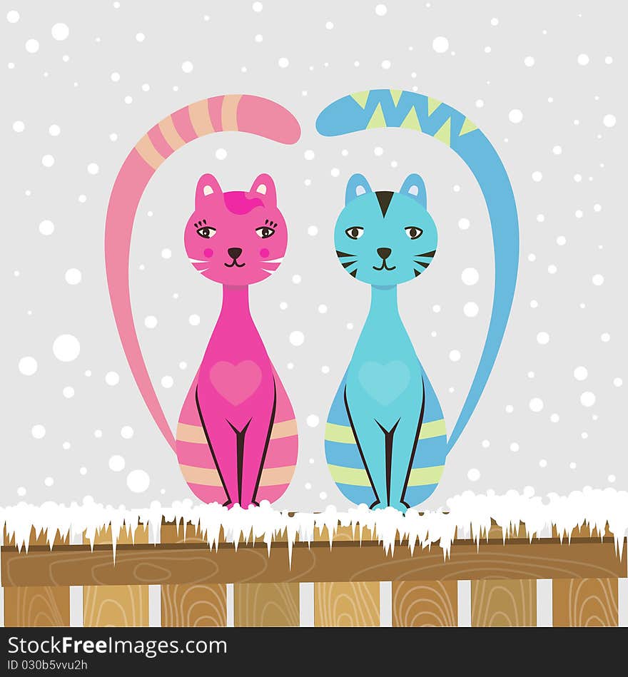 Cute couple cats illustration vector