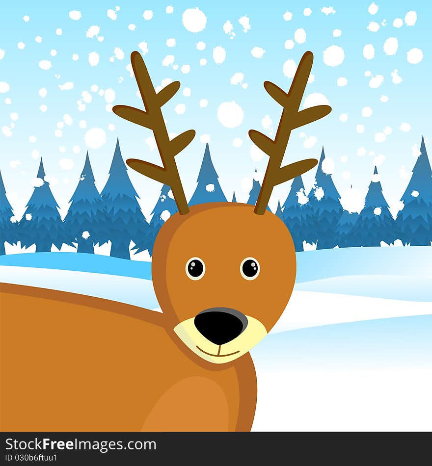 Deer with snow background vector