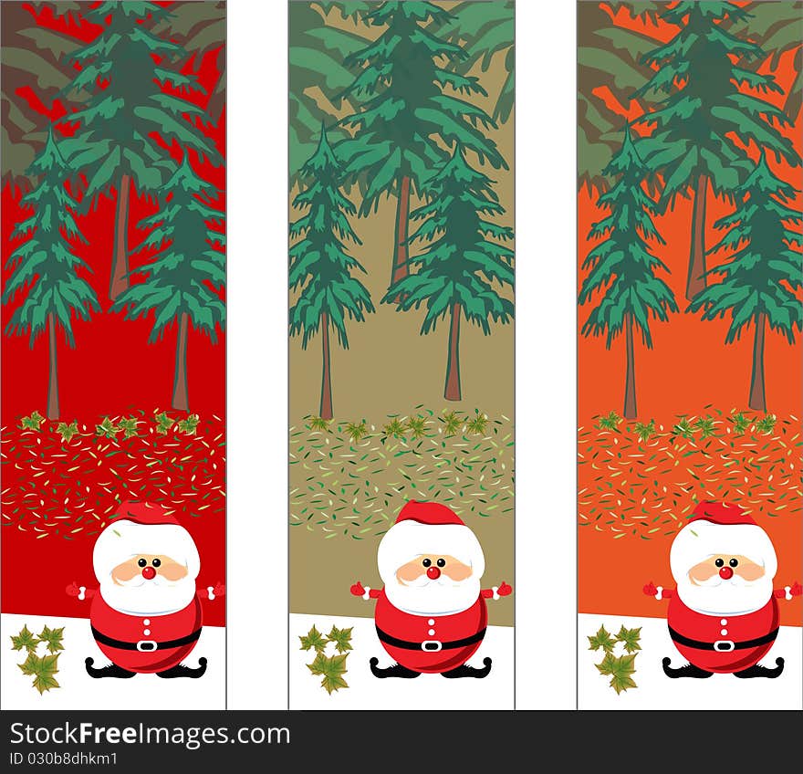 Vector illustration of christmas trees with santa