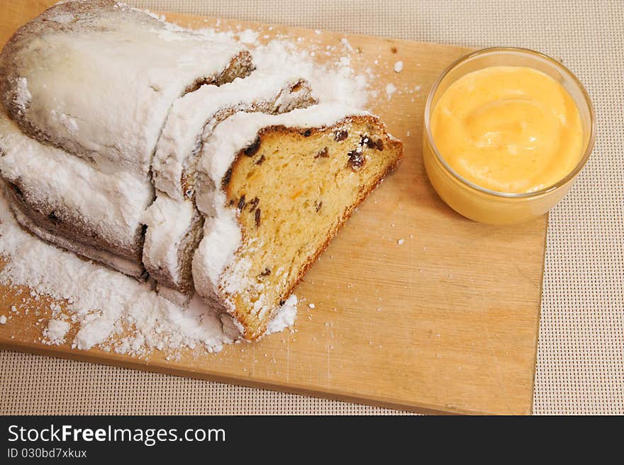 Christmas stollen, food styling with egg cream