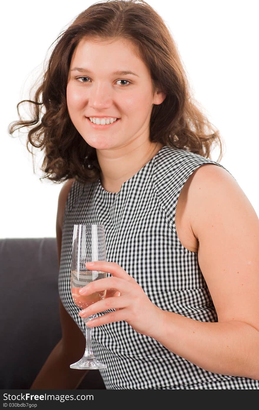 Portrait of the beautiful woman drinking champagne