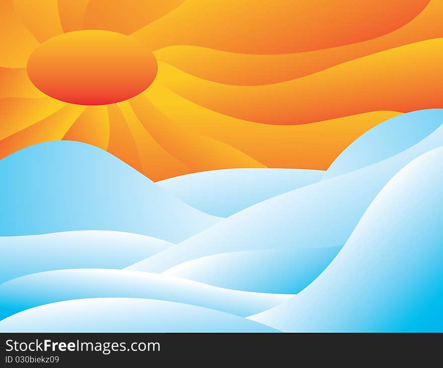 Bright sun over blue sea wave. Bright sun over blue sea wave