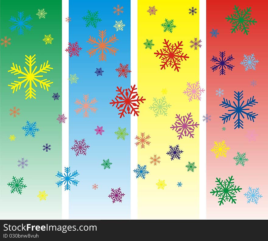 Vector Colorful snowflakes on different colorful backgrounds