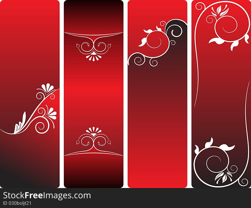 Vector set of red and white floral bizarre backgrounds. Vector set of red and white floral bizarre backgrounds