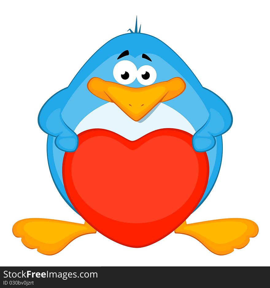 cartoon penguin with heart illustration for a design