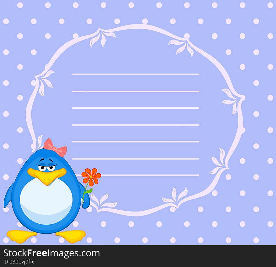 Cartoon penguin with flower