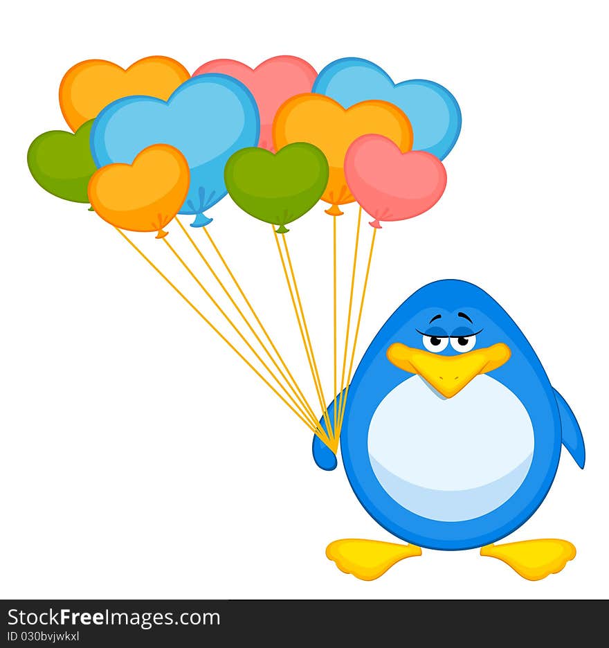 Cartoon Penguin With Balloon