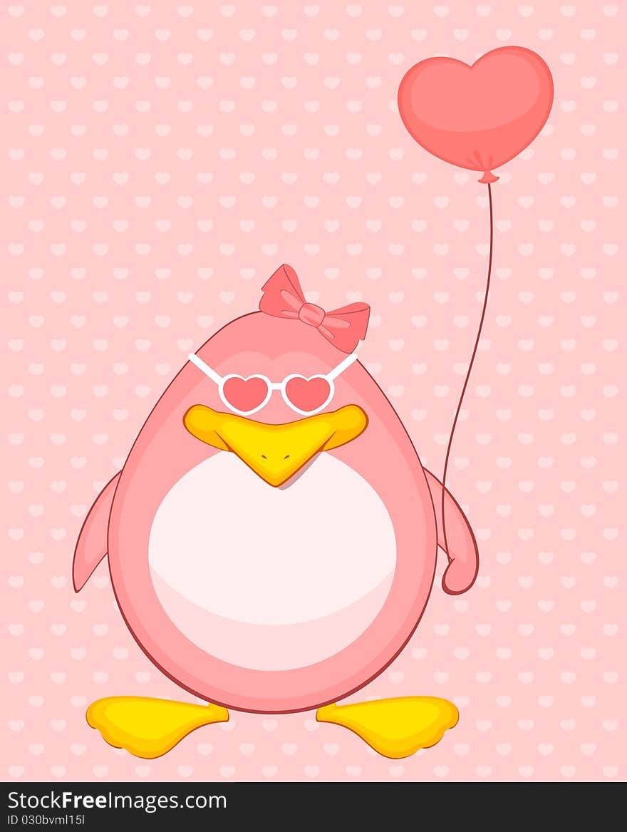 cartoon penguin with balloon illustration for a design