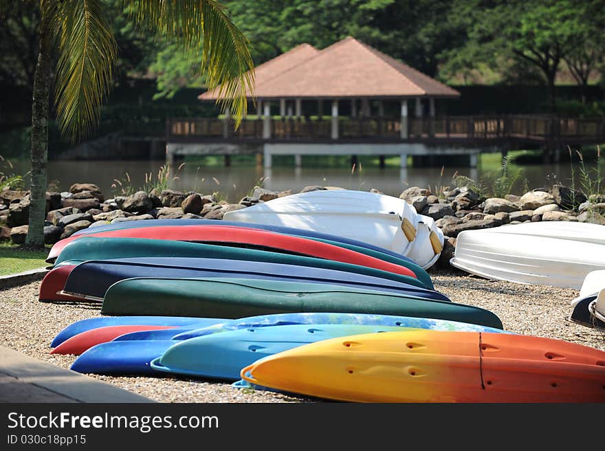 Kayaks in shore