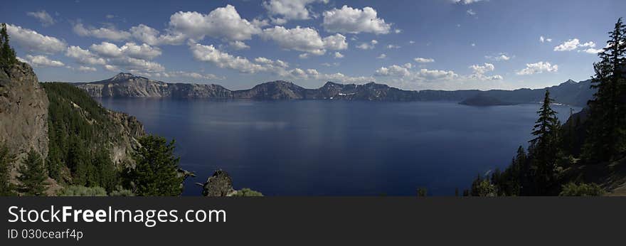 A panoramic view of Crater Lake at Crater Lake National Park