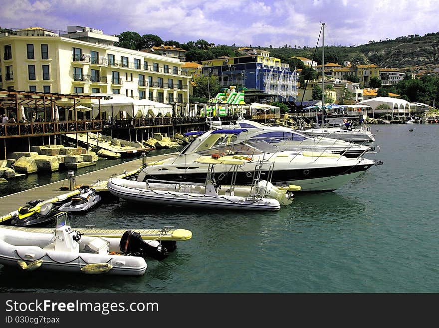 Boats in boat-port in a resort  waiting for a new trip - Bulgaria. Boats in boat-port in a resort  waiting for a new trip - Bulgaria