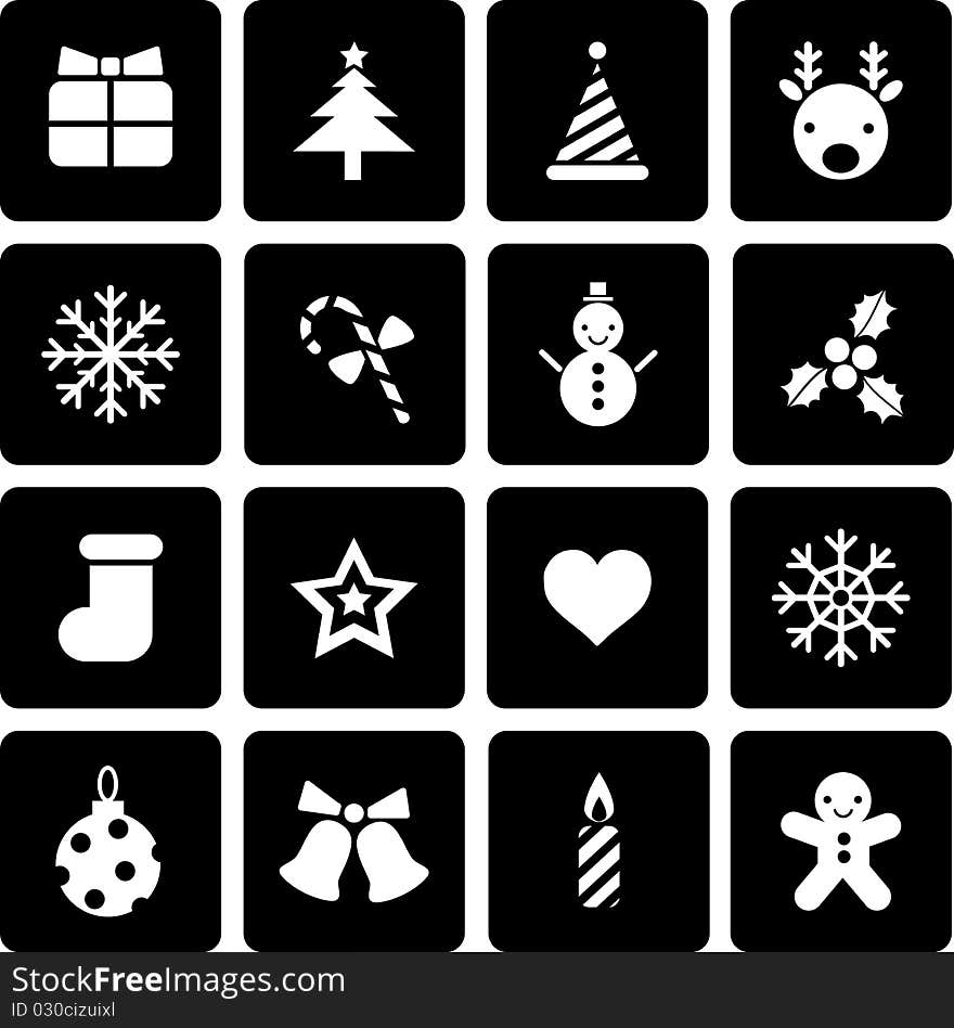 Illustration of set of christmas icons, buttons