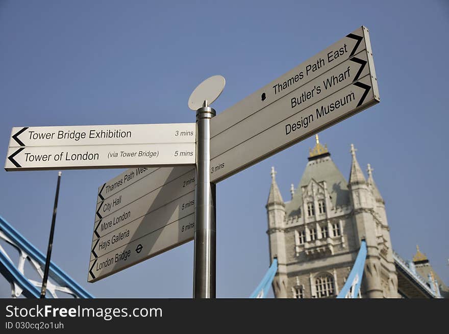 Signpost Beside Tower Bridge, London