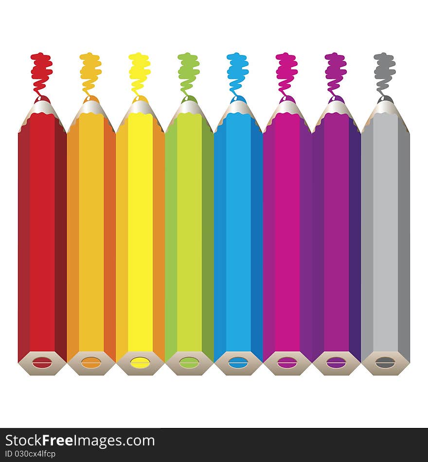 Colored pencils against white background, abstract vector art illustration