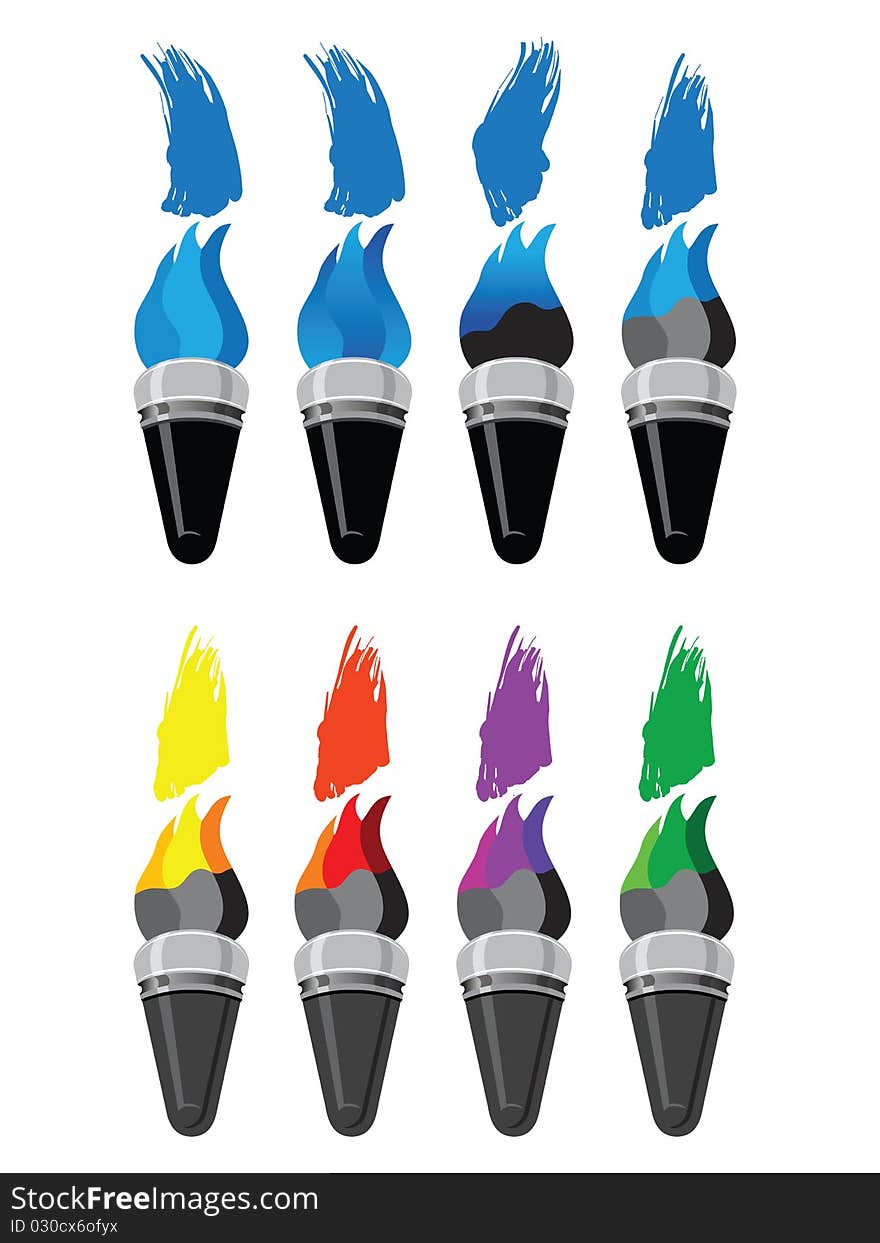 Paint brushes against white background, abstract vector art illustration