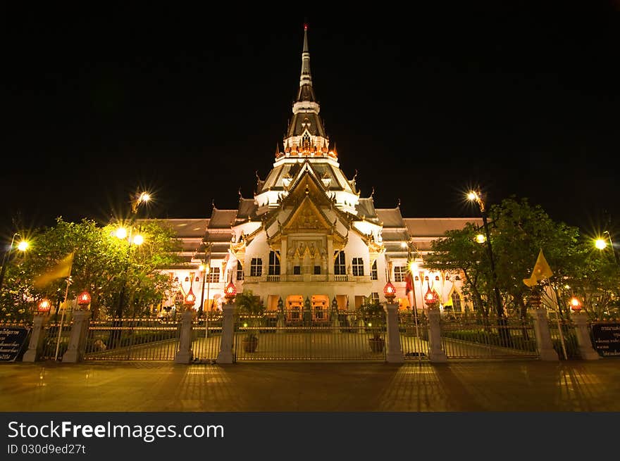 Sothorn temple in night at Chachoengsao province, Thailand