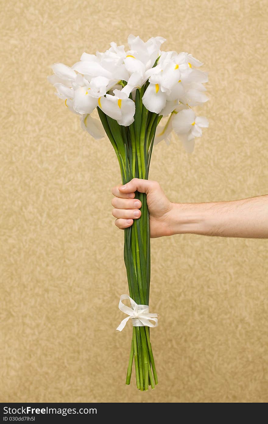 Man holding flowers on ornate background