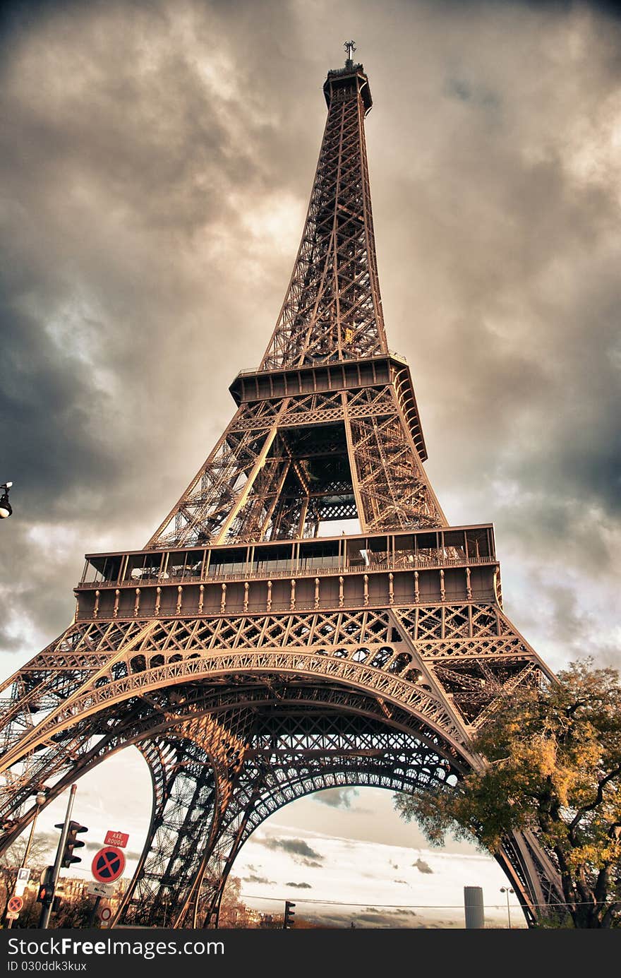 Bottom-Up view of Eiffel Tower in Paris