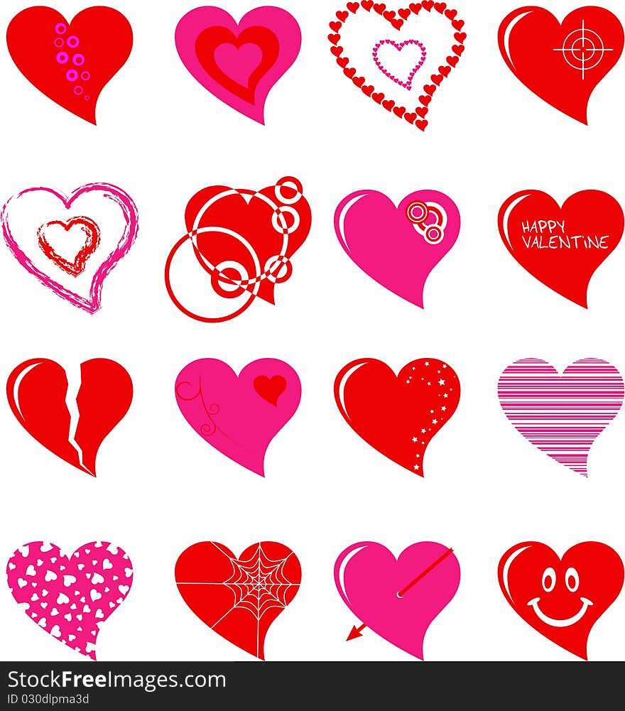 Vector hearts set red and pink