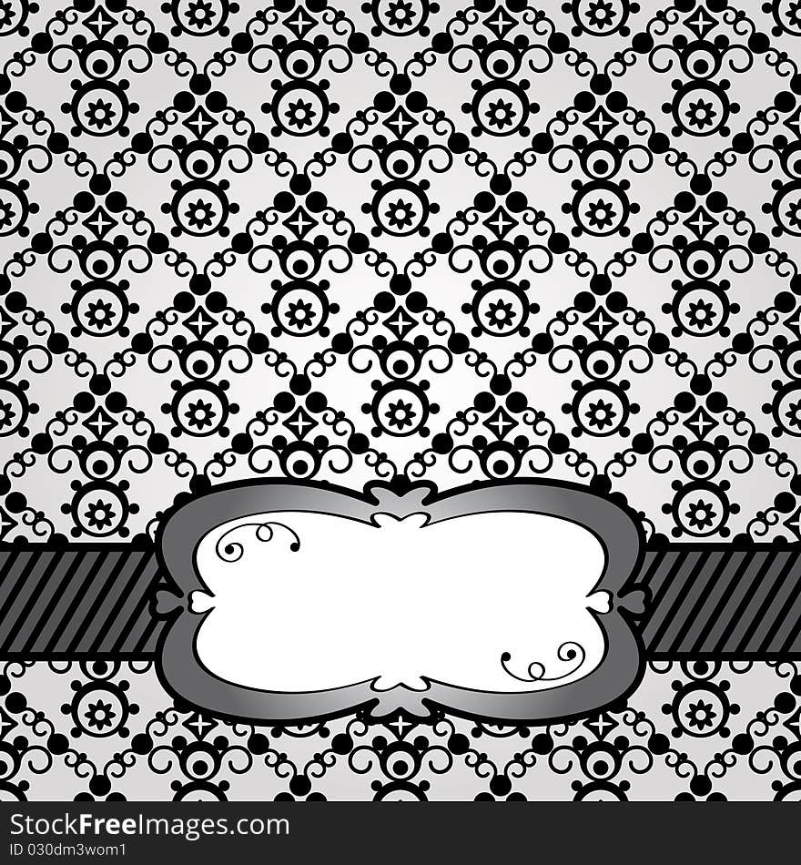 Black and white pattern background with ribbon and frame ready for text. Black and white pattern background with ribbon and frame ready for text