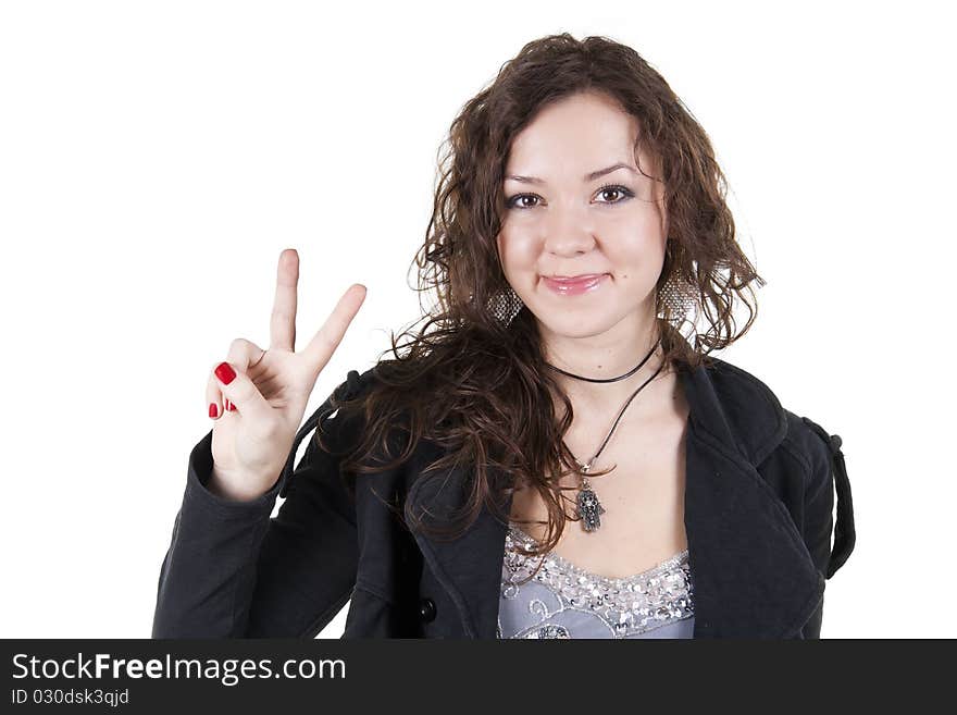 Joyful caucassian girl on a white background. Joyful caucassian girl on a white background