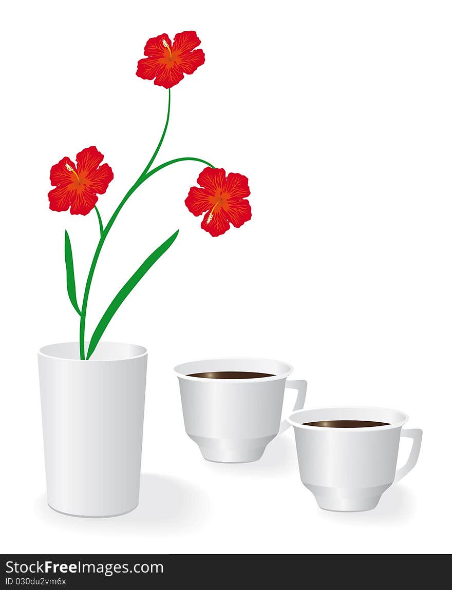 Flowers and two cups of coffee