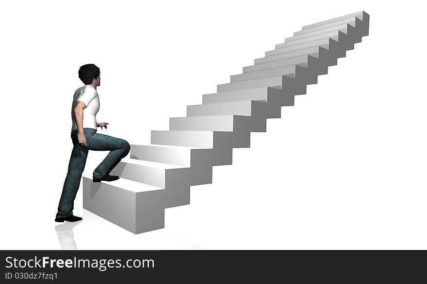 Man's illustration going up stairways with white. Man's illustration going up stairways with white