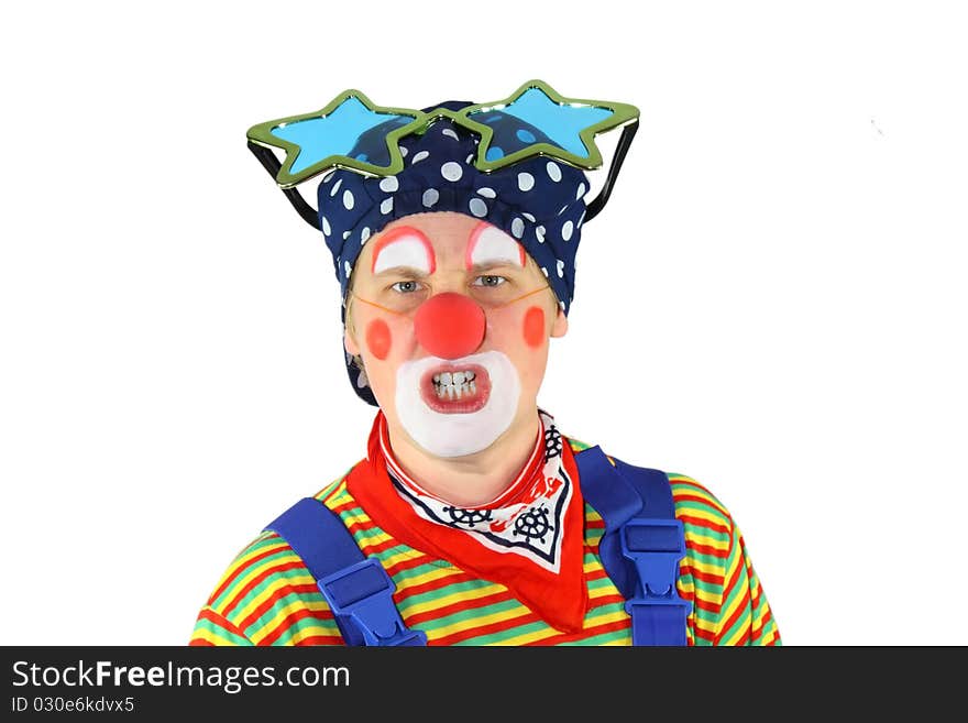 Clown is angrily looking straight into the Camera. Clown is angrily looking straight into the Camera