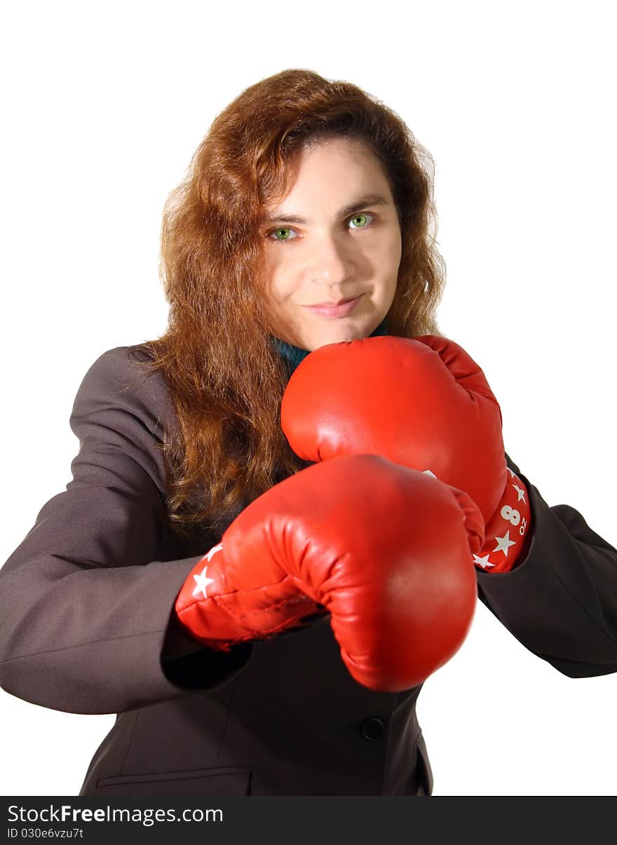 Business Woman with Boxing Gloves