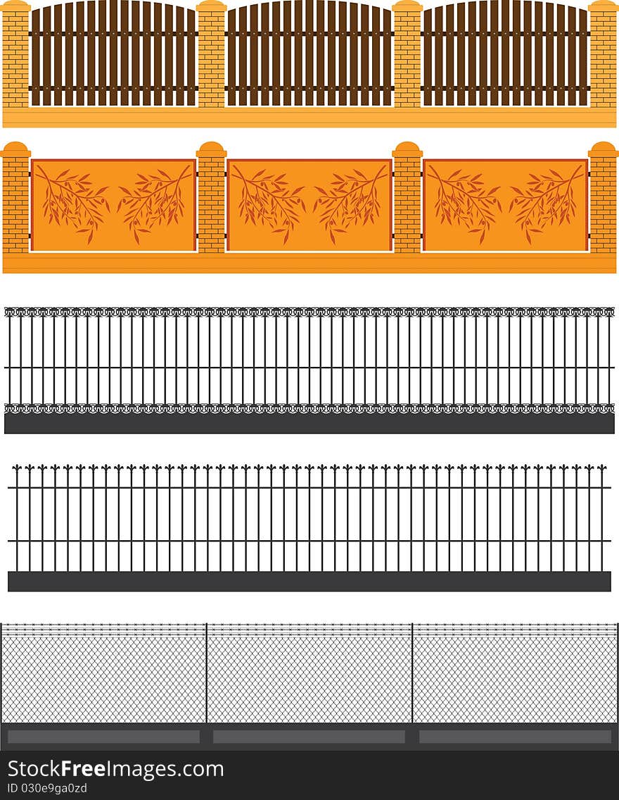 Set of fences and walls. vector illustration