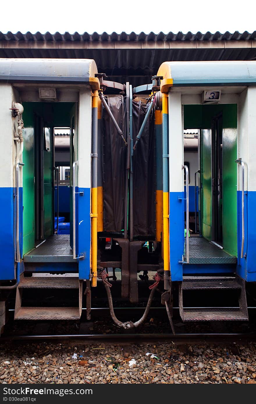 Door of the blue train. Door of the blue train