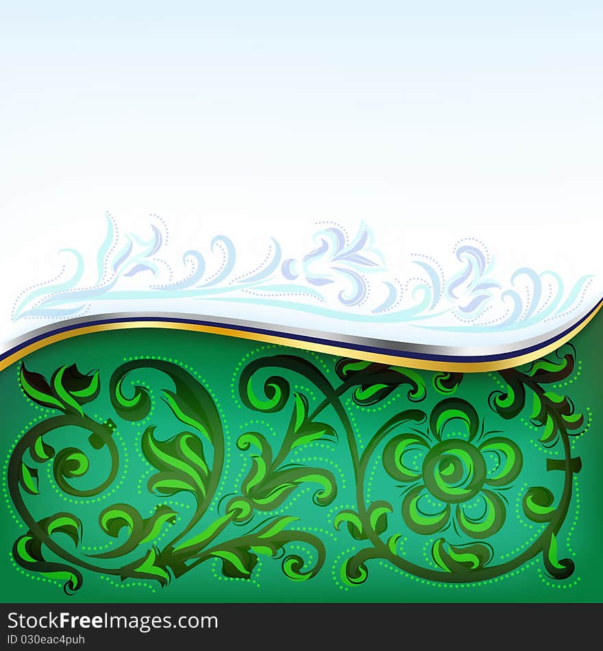 Abstract background green and blue with floral ornament. Abstract background green and blue with floral ornament