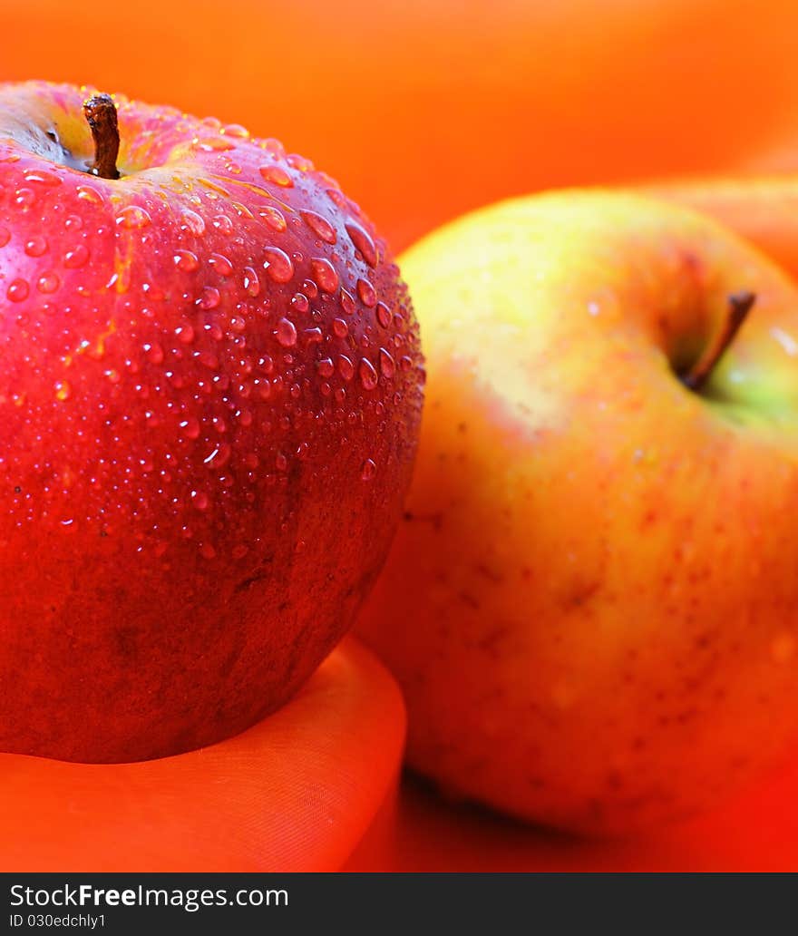 Fresh apple with water drops