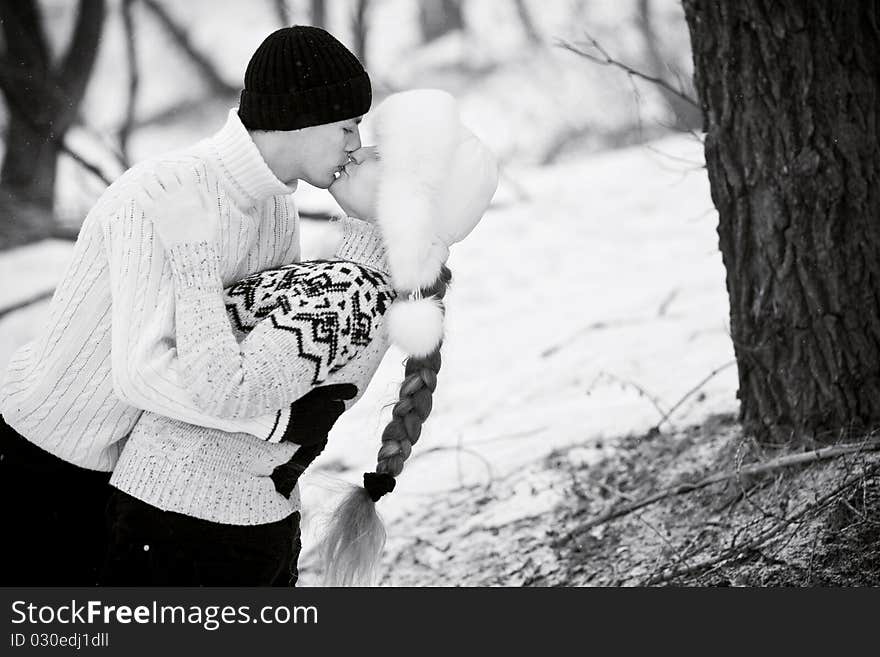 Young couple in love kissing and hugging. Young couple in love kissing and hugging