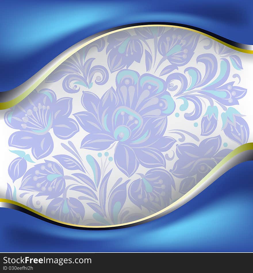 Abstract background with blue floral ornament on white