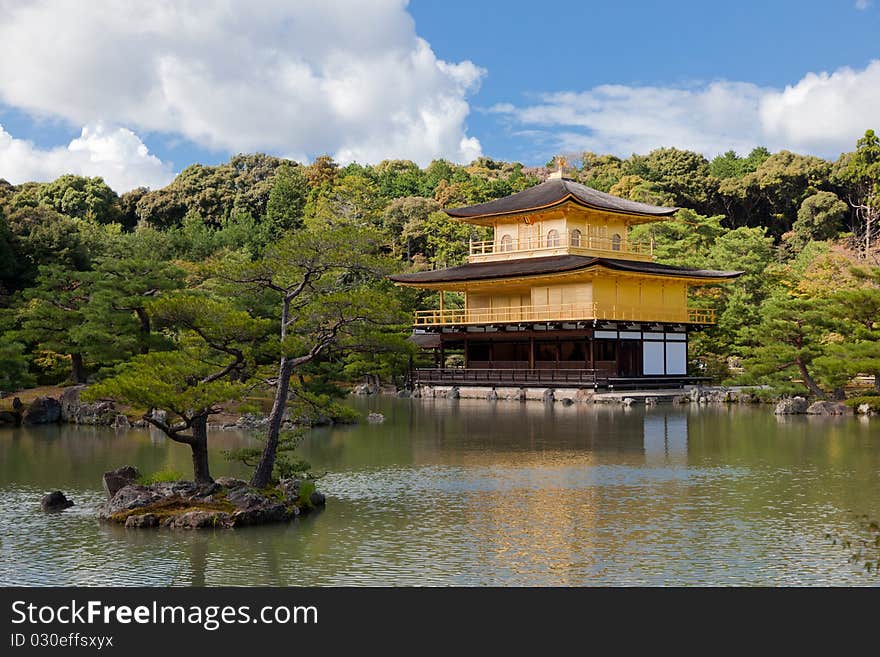 Kinkaku-ji (The Golden Pavilion) in Kyoto, Japan looking over a pond