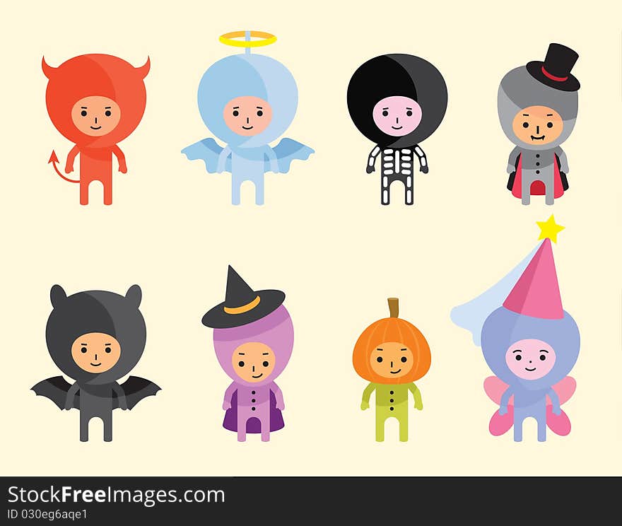 A set of several characters dressed in festive costumes in style Halloween. A set of several characters dressed in festive costumes in style Halloween