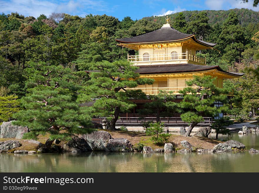 Kinkaku-ji (The Golden Pavilion) in Kyoto, Japan looking over a pond. Kinkaku-ji (The Golden Pavilion) in Kyoto, Japan looking over a pond