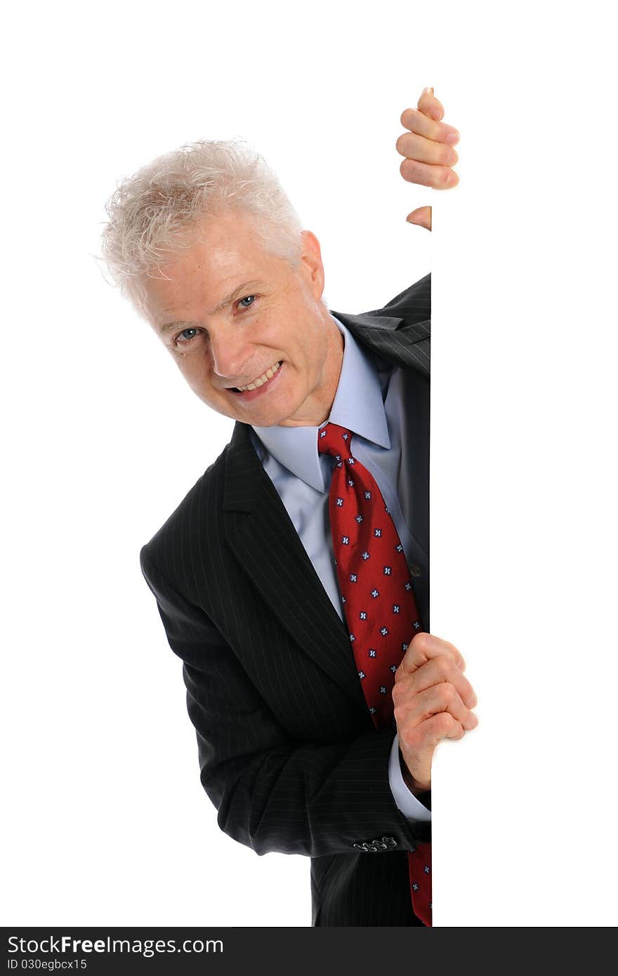 Businessman holding a blank board