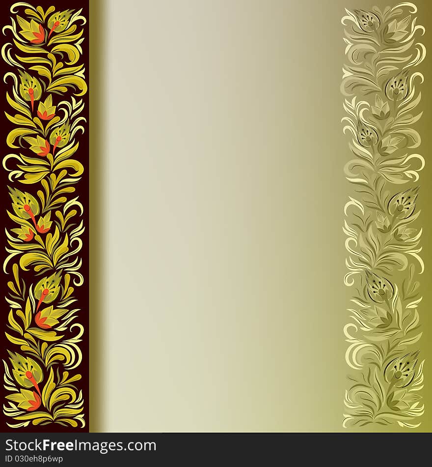 Abstract background with golden floral ornament