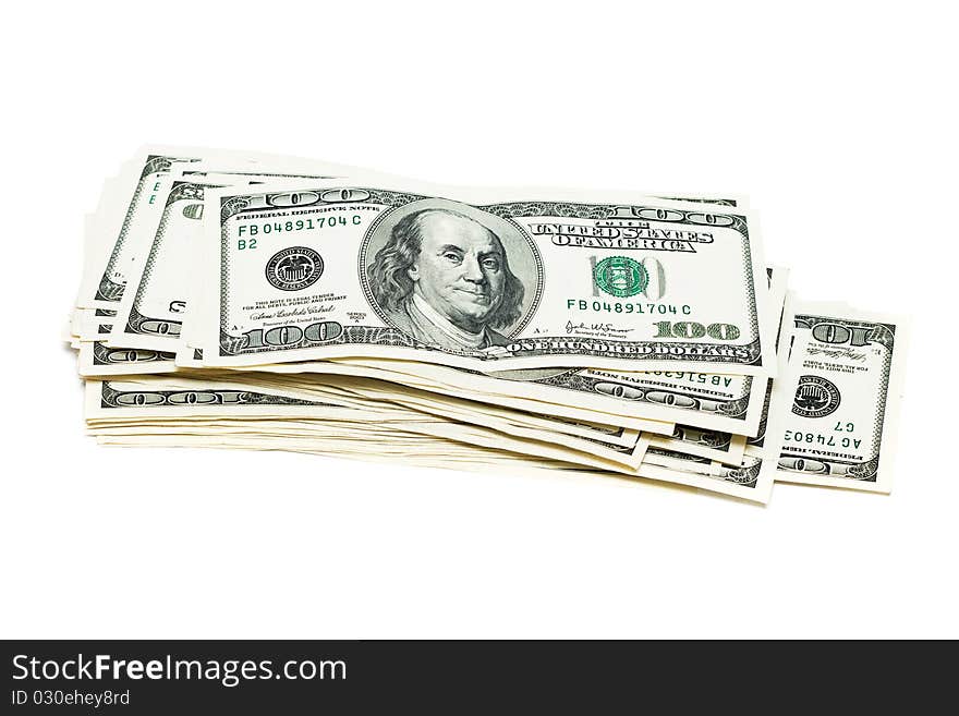 One hundred dollars on white background