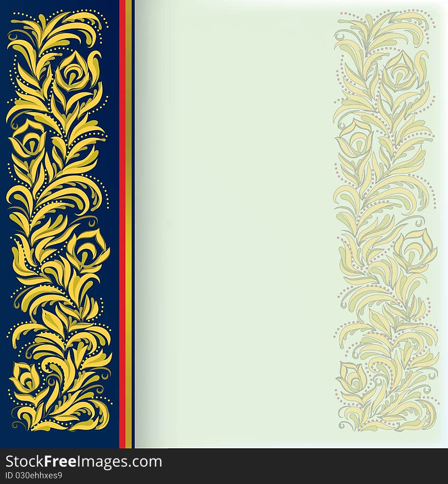 Abstract Background With Golden Floral Ornament