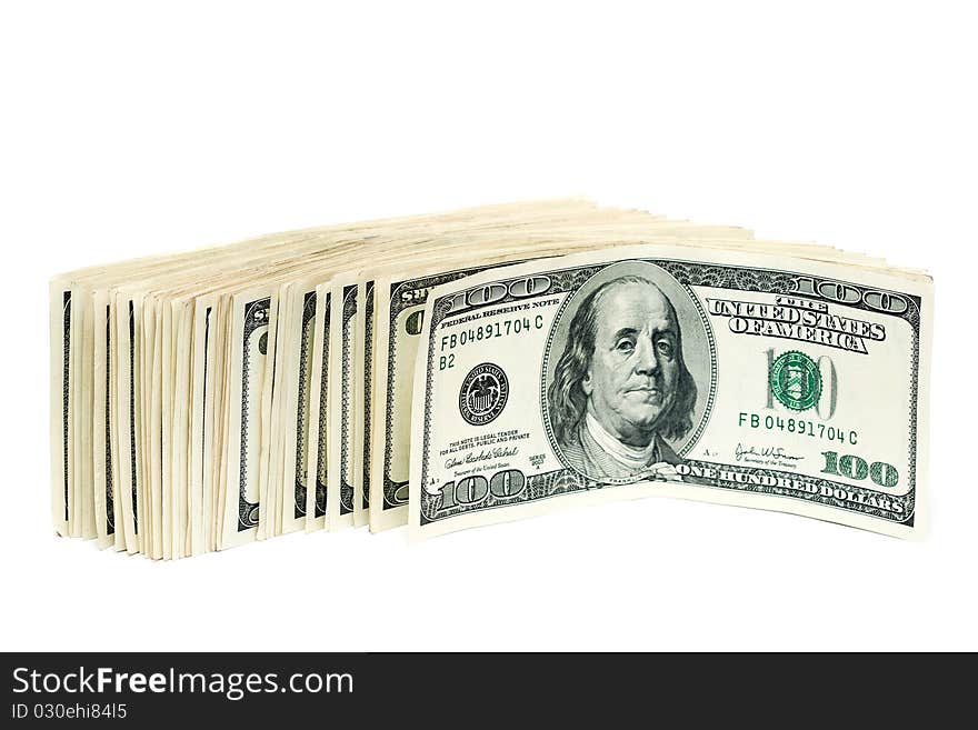 One hundred dollars on white background