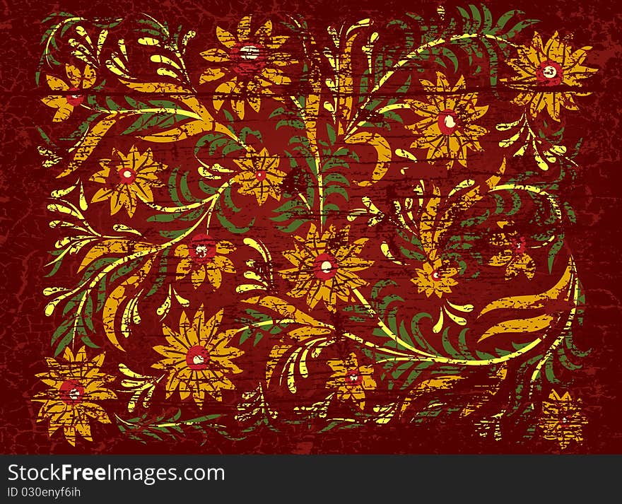 Abstract background with floral ornament on red