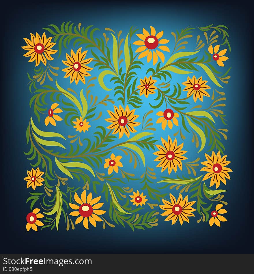 Abstract dark background with floral ornament