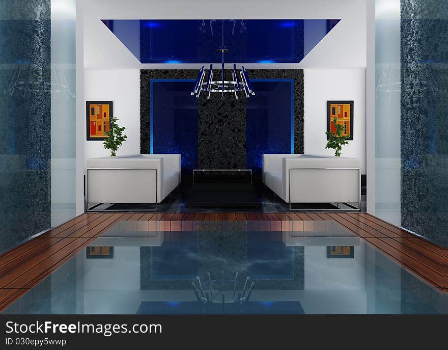 Modern interior of a hall (3d rendering )
